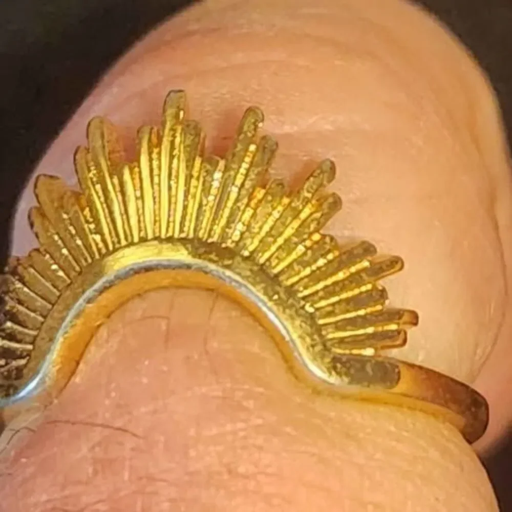 Sterling Silver Gold Vermeil Sunburst Ring, Size 9-9.5
